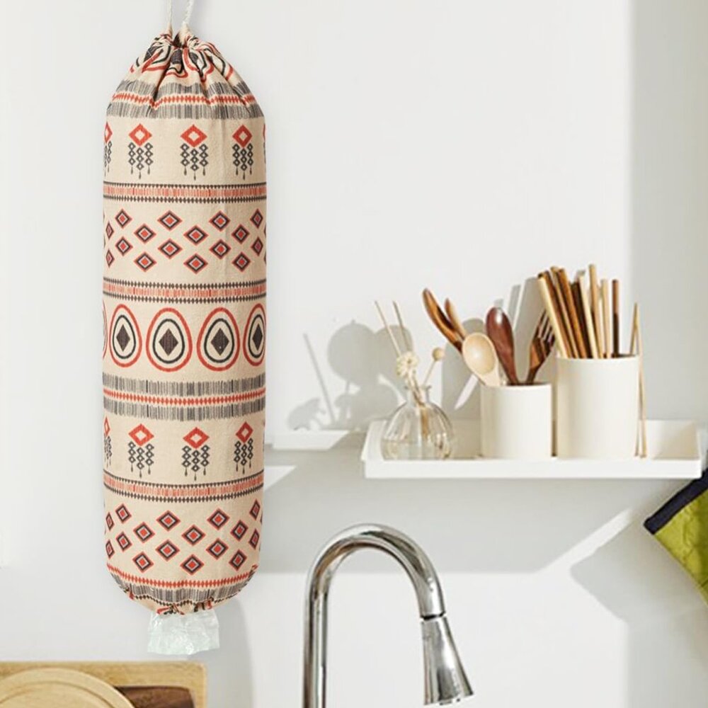 Boho Canvas Plastic Grocery‎ Bag Holder Organizer